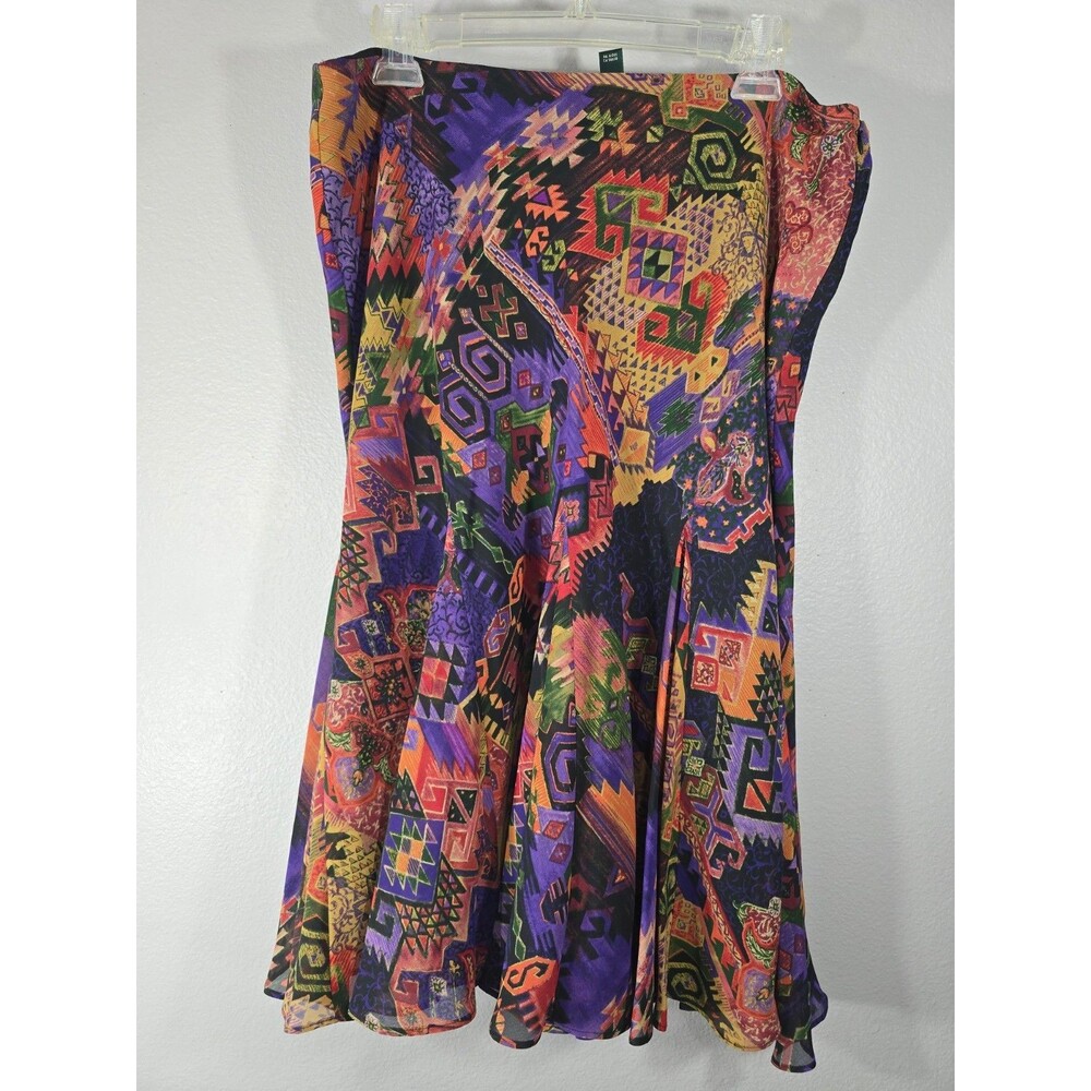 Lauren Ralph Lauren Aztec Skirt Tribal Boho Flowy Colorful Size 14 Midi NWT BL